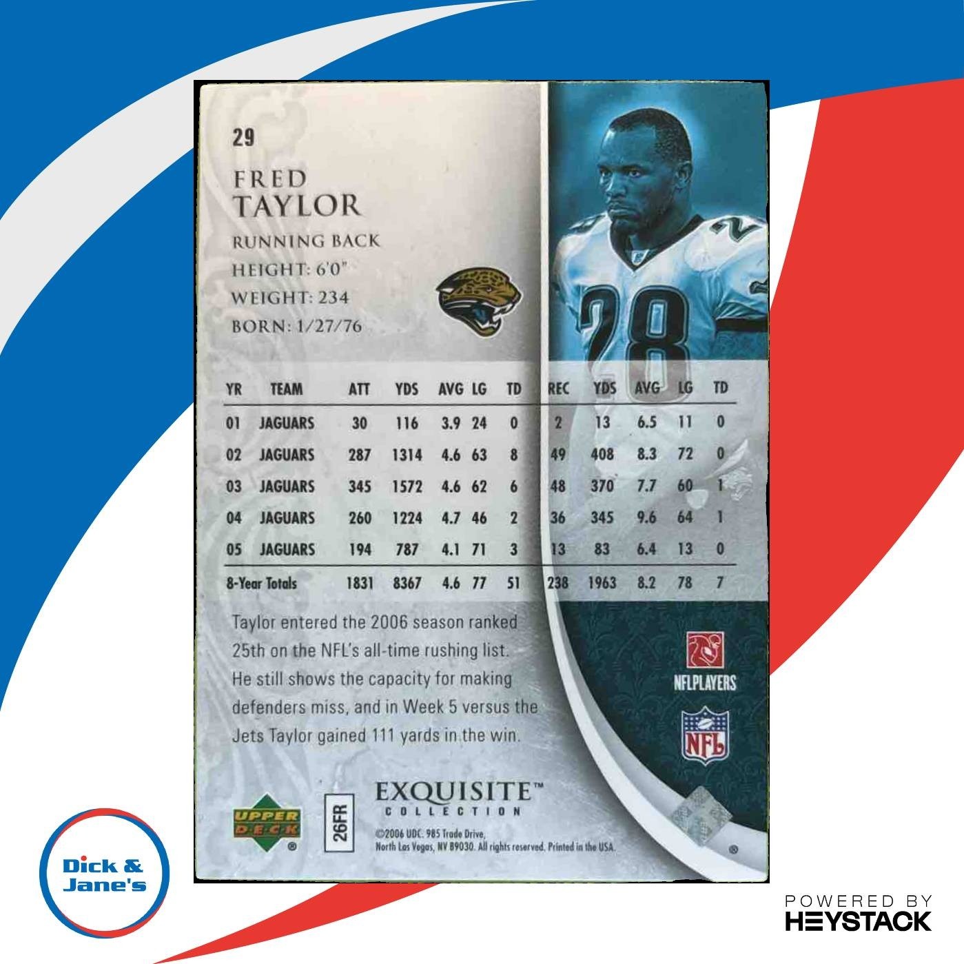 2006 Upper Deck Exquisite Collection Fred Taylor /150 #29 Jacksonville Jaguars - Sports Cards