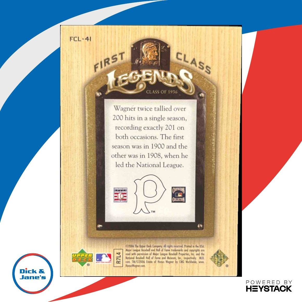 2006 Upper Deck Honus Wagner First Class Legends Gold /699 Pittsburgh Pirates - Sports Cards