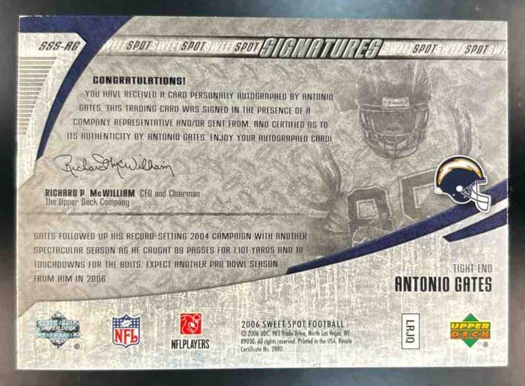 2006 Upper Deck Sweet Spot Antonio Gates Signatures #SSS-AG Auto Chargers - Sports Cards