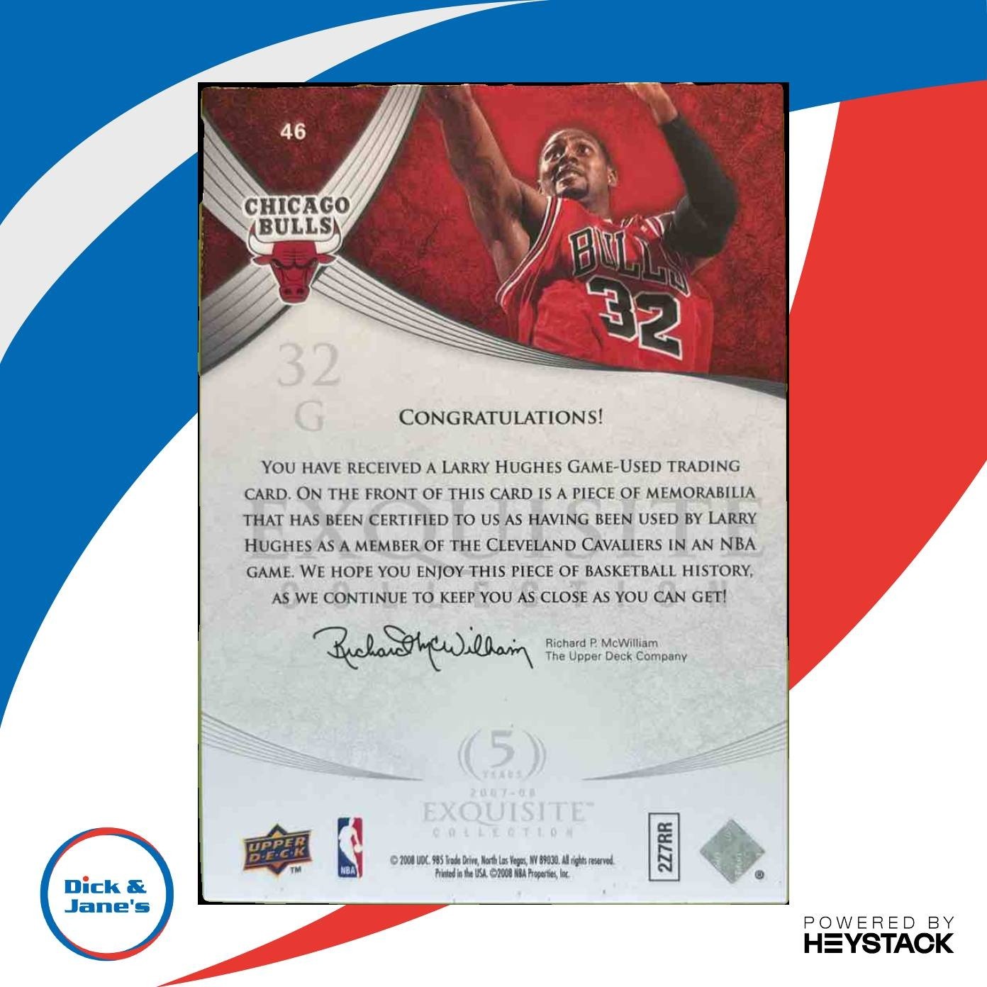 2007-08 Exquisite Collection Larry Hughes Dual Patch /50 #46 Chicago Bulls - Sports Cards
