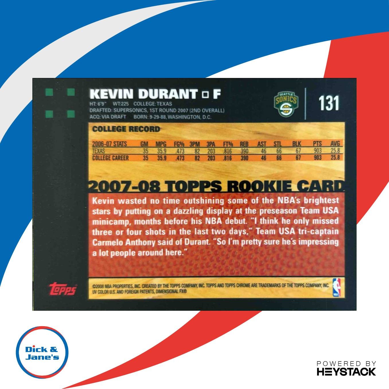 2007-08 Topps Chrome Kevin Durant #131 RC Seattle Supersonics - Sports Cards