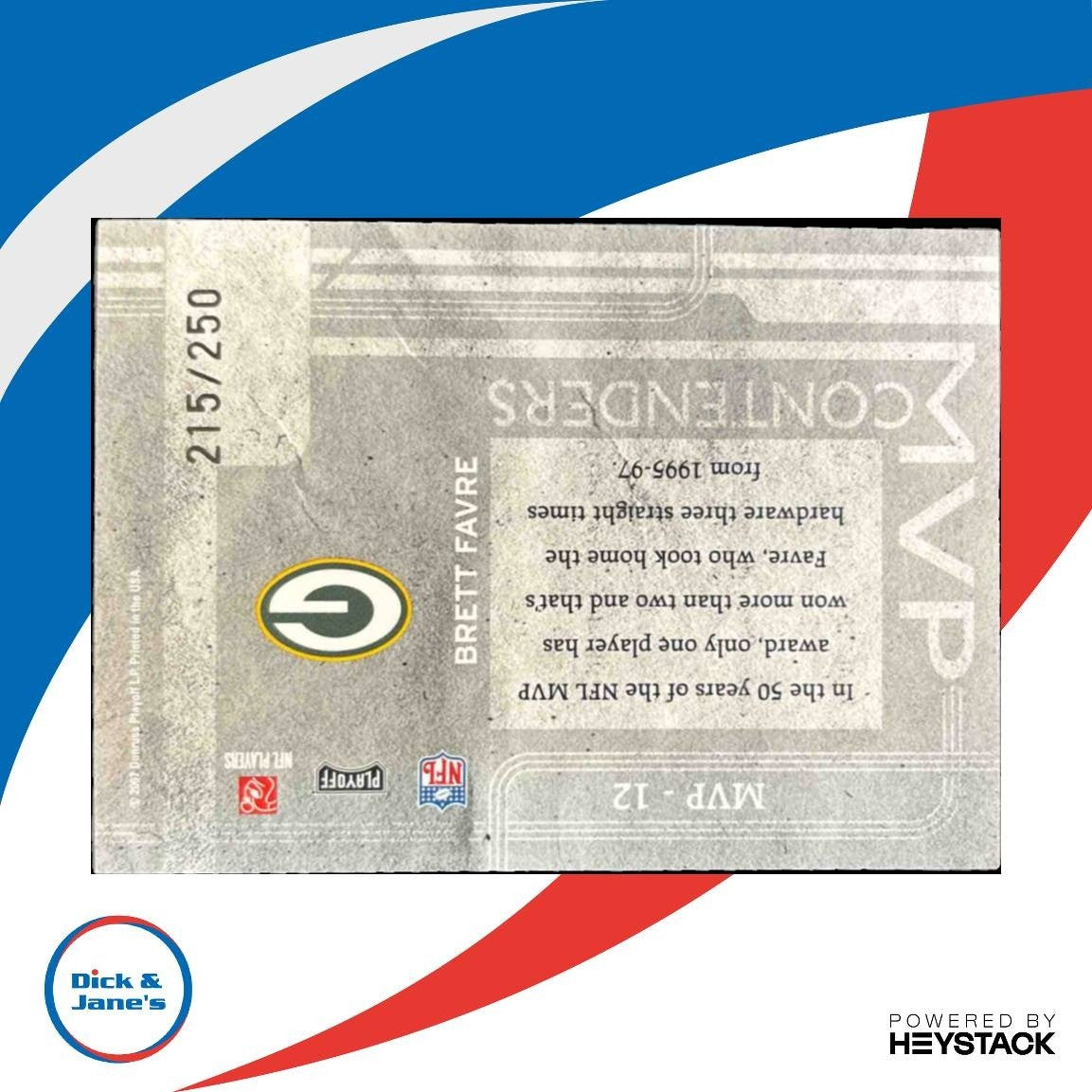 2007 Playoff Contenders Brett Favre MVP Gold Holofoil /250 Green Bay Packers - Sports Cards