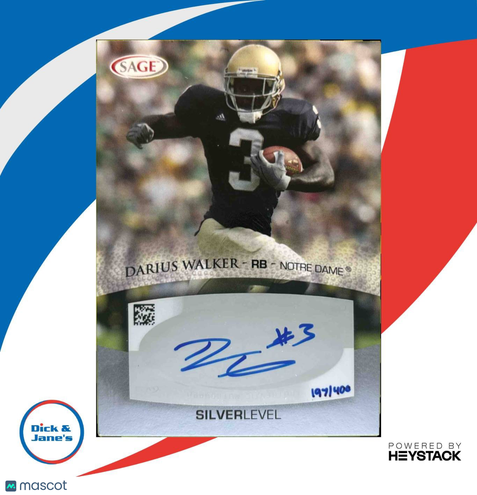 2007 SAGE Darius Walker Auto Silver /400 #A57 RC Notre Dame Fighting Irish - Sports Cards