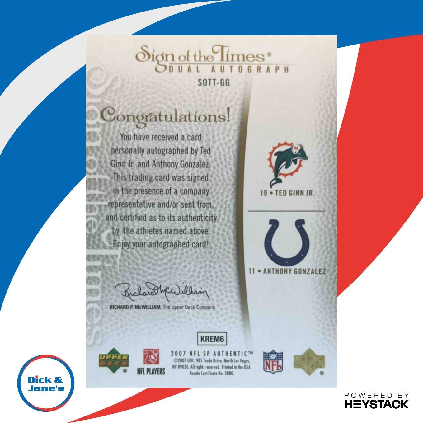 2007 SP Authentic Ted Ginn Jr. Anthony Gonzalez Sign of the Times Dual Auto /75 - Sports Cards