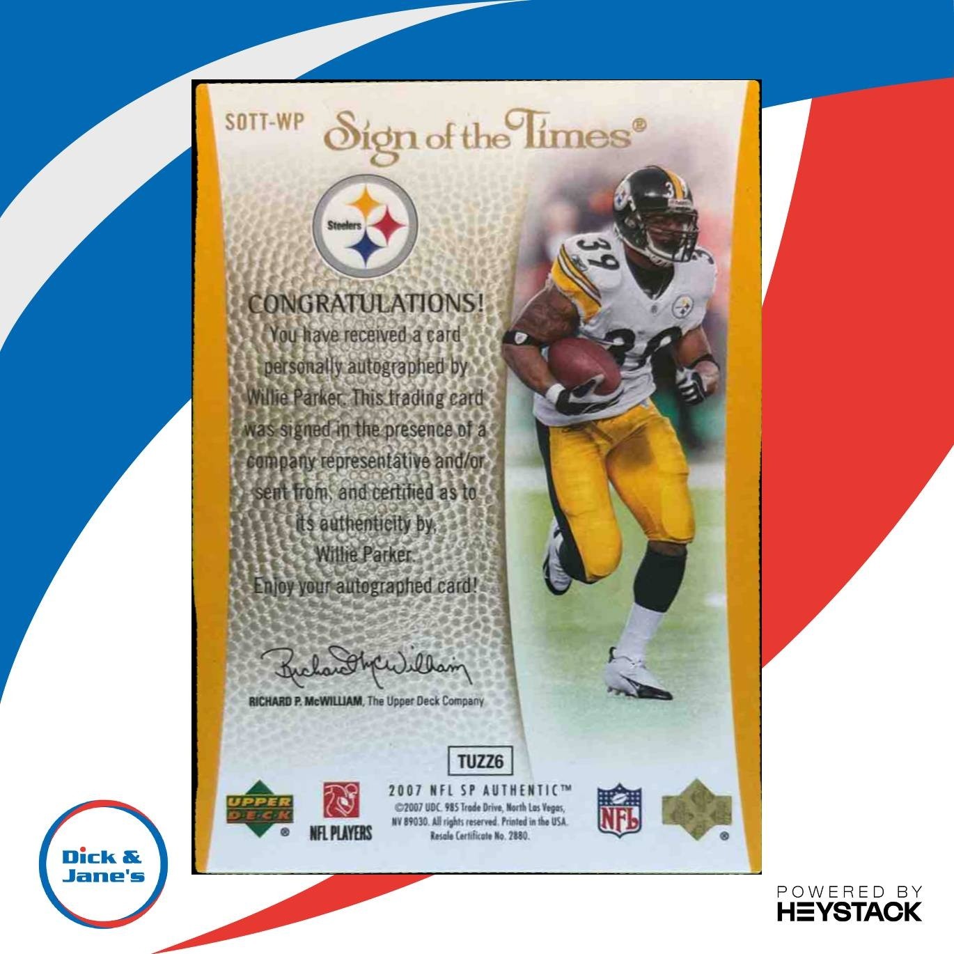 2007 SP Authentic Willie Parker Sign of the Times Gold /25 Auto Steelers - Sports Cards