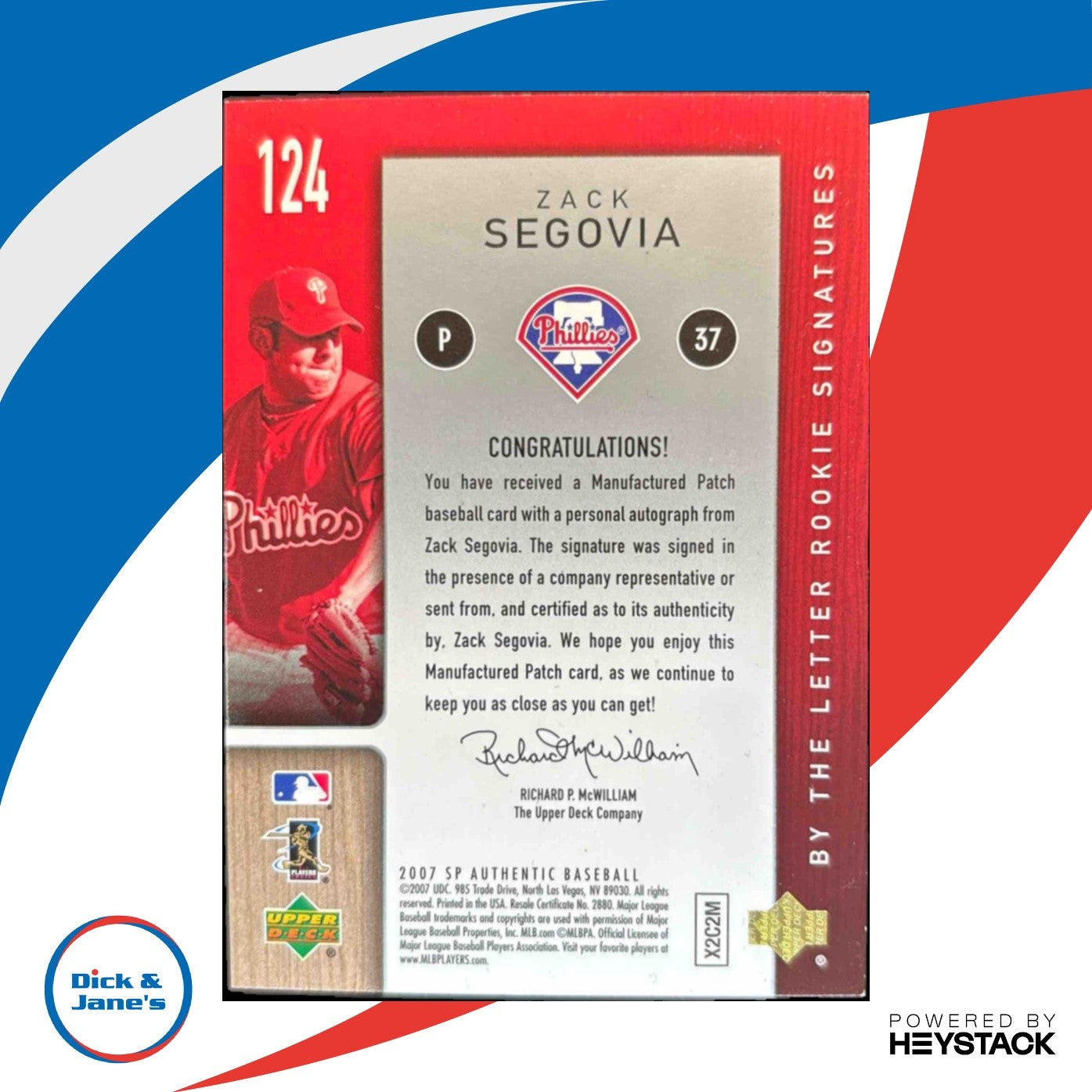 2007 SP Authentic Zack Segovia 06/50 #124 Auto RC Letter V Phillies - Sports Cards