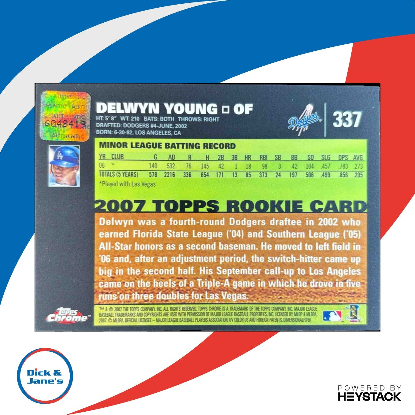 2007 Topps Chrome Delwyn Young #337 Auto Los Angeles Dodgers - Sports Cards
