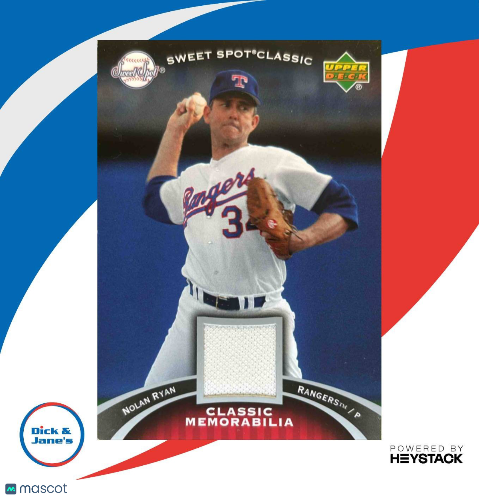 2007 Upper Deck Sweet Spot Classic Nolan Ryan Memorabilia #CM-RY Texas Rangers - Sports Cards