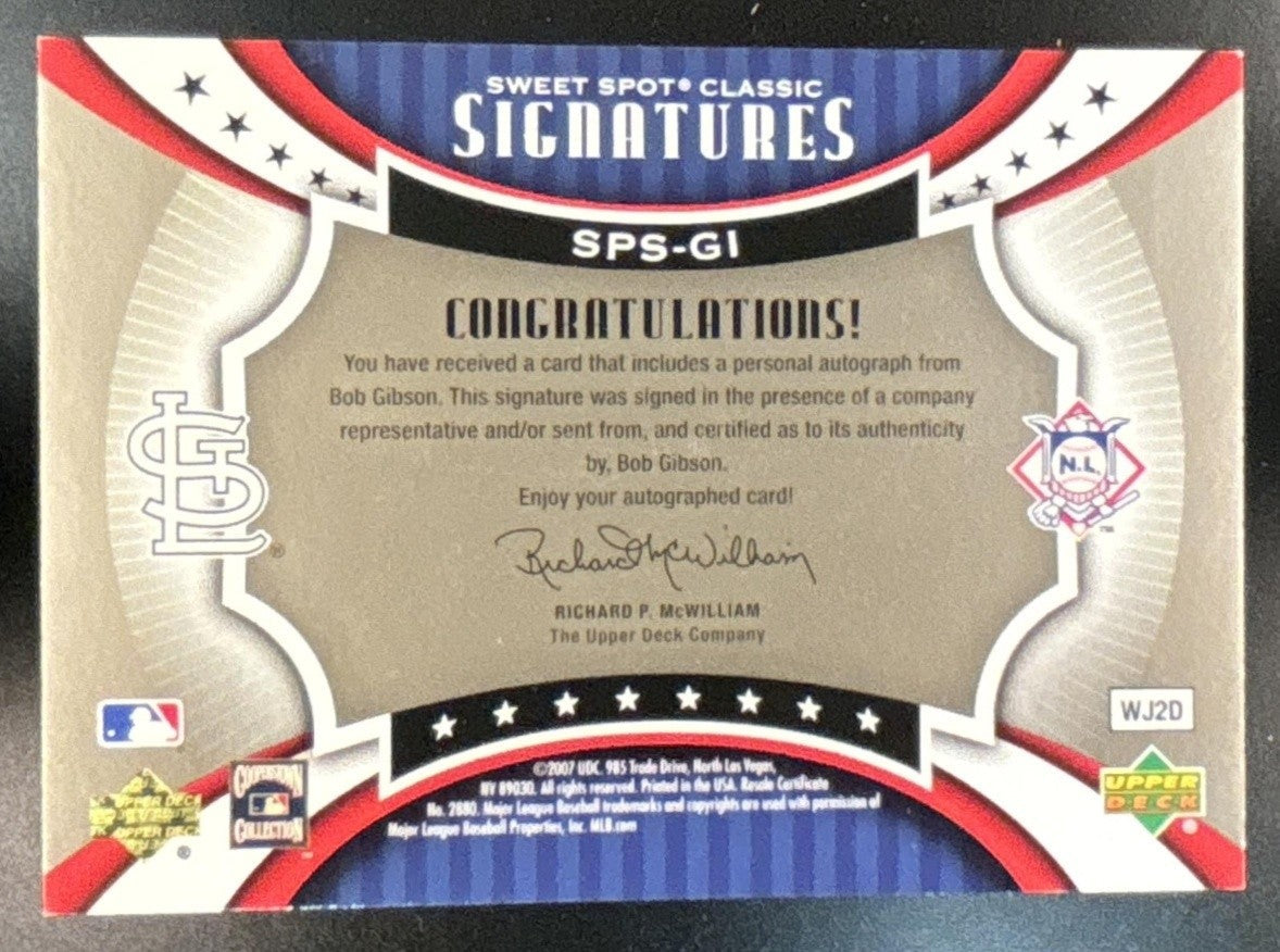 2007 Upper Deck Sweet Spot Classic Signatures Ball Auto Yellow /25 Bob Gibson - Sports Cards