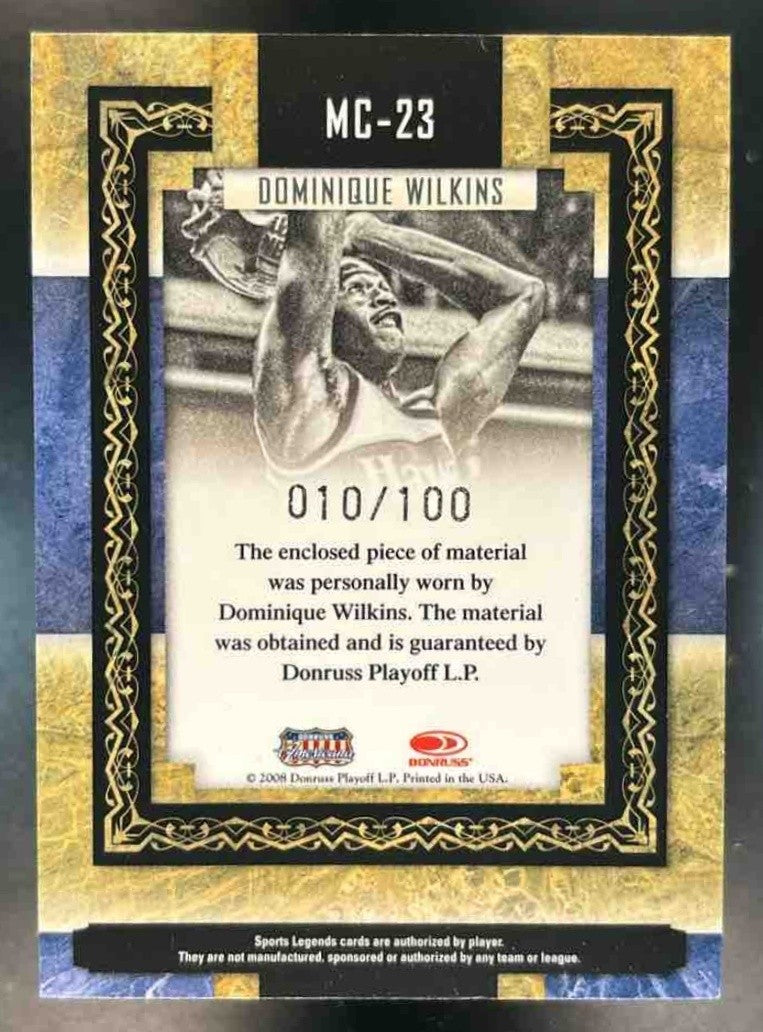 2008 Donruss Sports Legends Dominique Wilkins Museum Collection Patch /100 MEM - Sports Cards