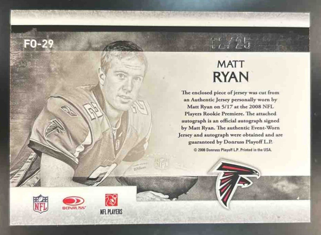 2008 Leaf Rookies & Stars Matt Ryan Freshman Orientation Patch Auto /25 MEM RC - Sports Cards