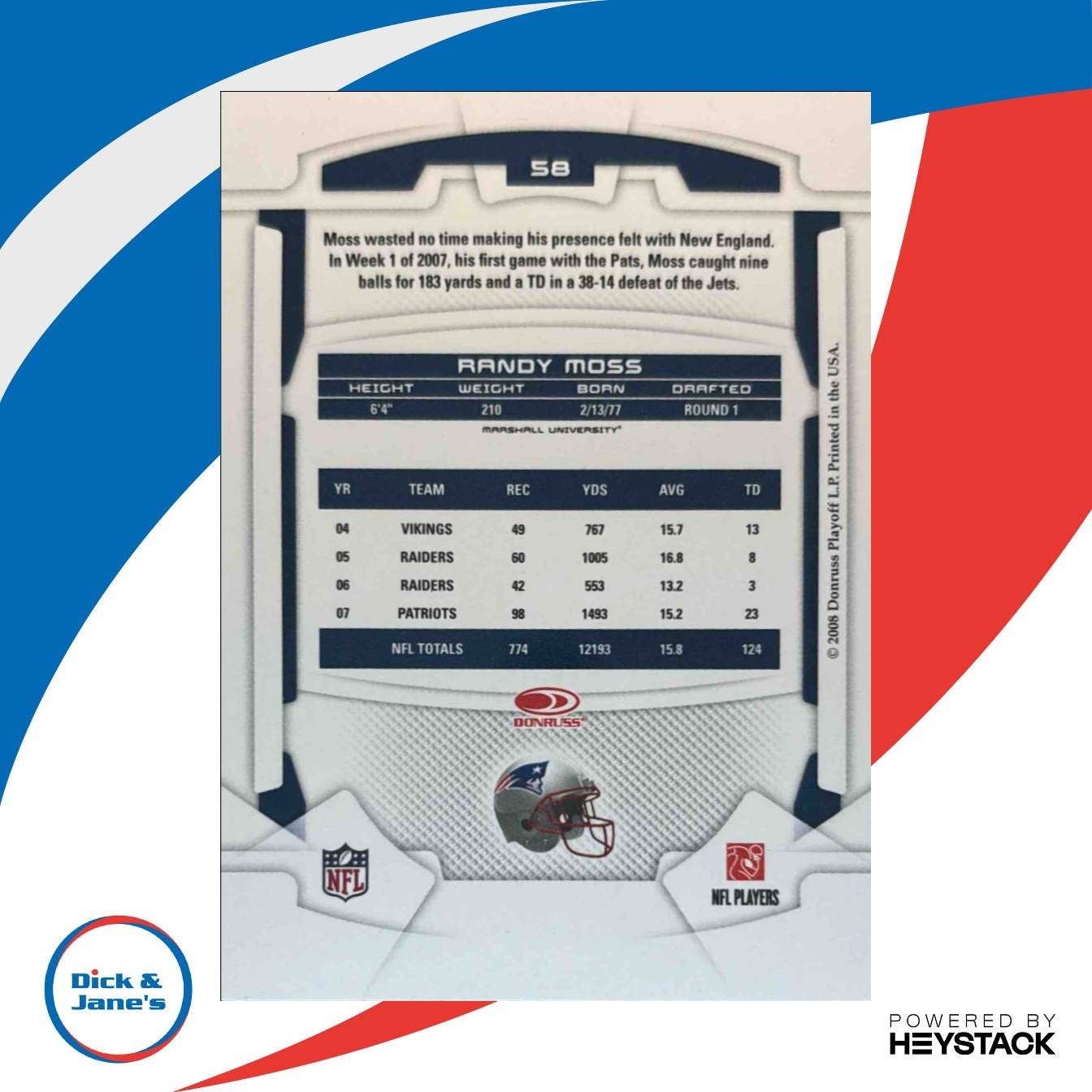 2008 Leaf Rookies & Stars Randy Moss #58 New England Patriots - Sports Cards