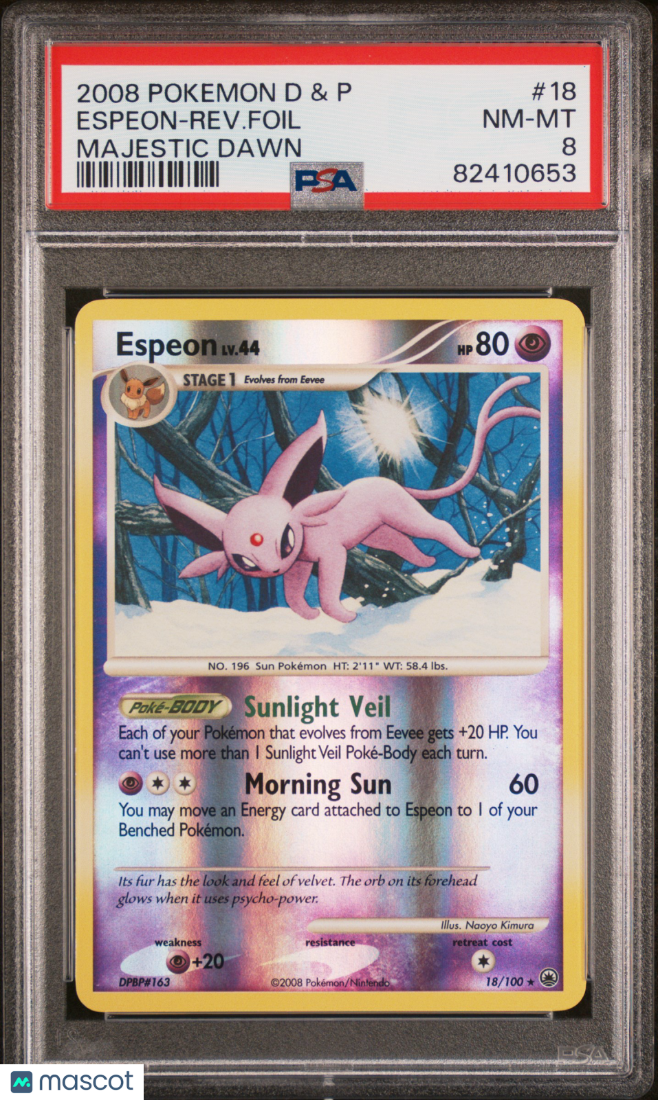 2008 Pokemon Diamond & Pearl Majestic Dawn Espeon Reverse Foil #18 PSA 8 - Graded TCG/CCG