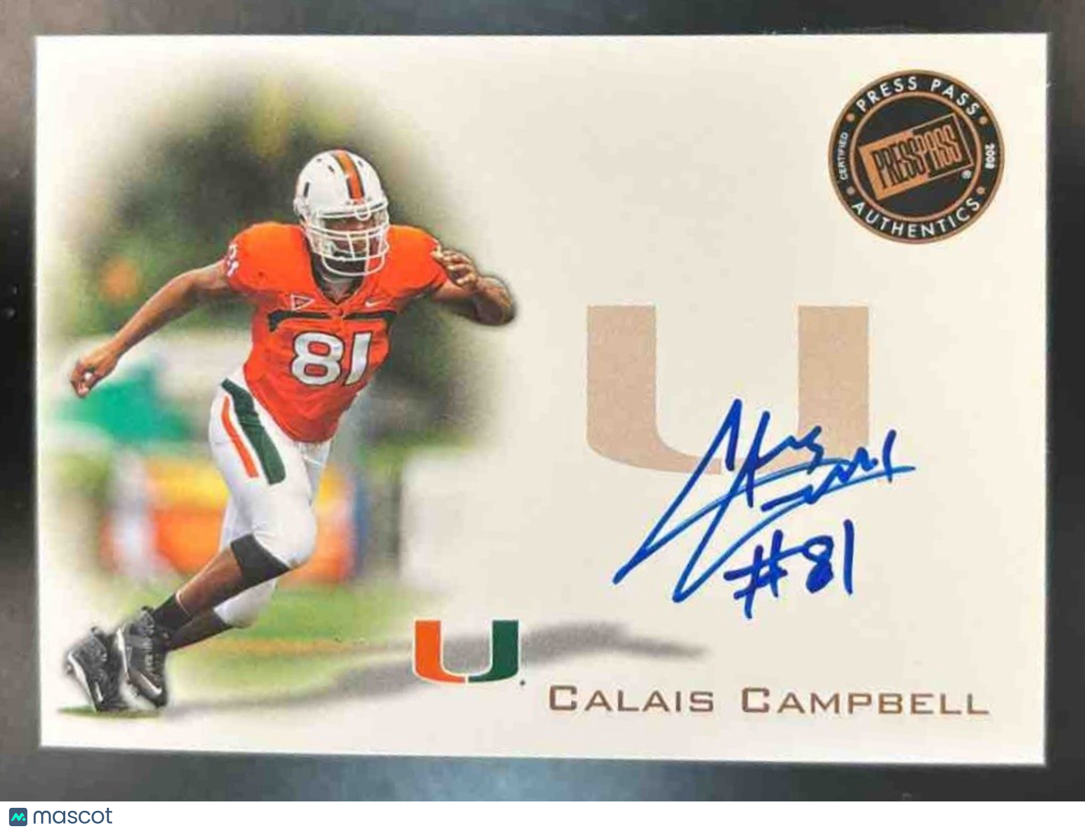 2008 Press Pass Calais Campbell Auto Bronze #PPS-CC Miami Hurricanes - Sports Cards