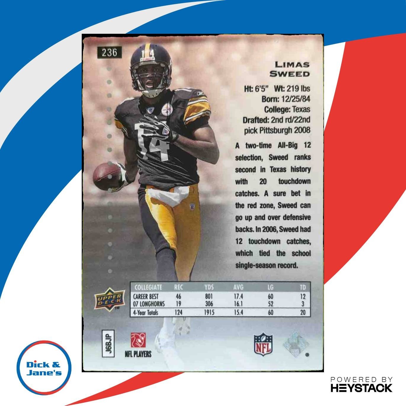 2008 SP Rookie Edition Limas Sweed #236 RC Pittsburgh Steelers - Sports Cards
