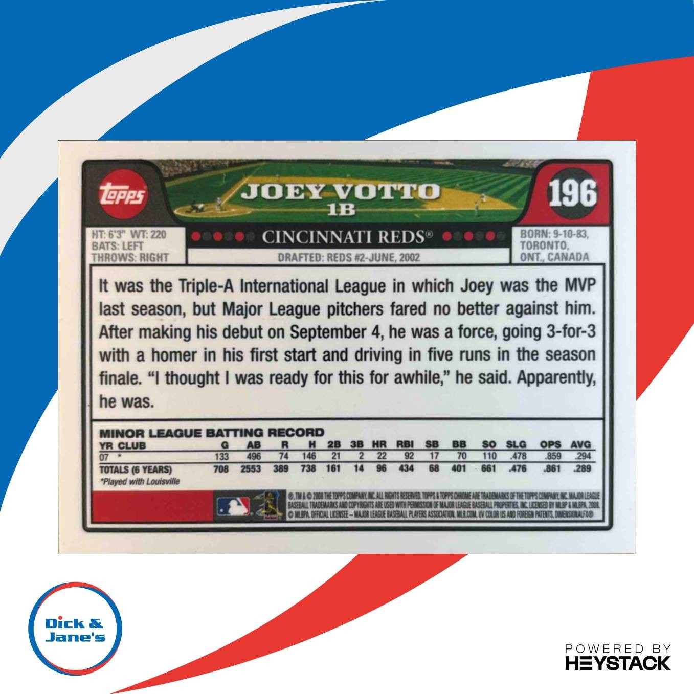 2008 Topps Chrome Joey Votto #196 RC Cincinnati Reds - Sports Cards