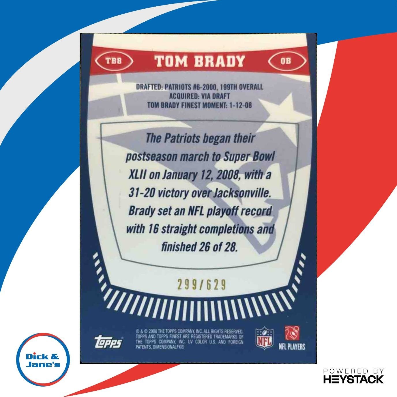 2008 Topps Finest Tom Brady Moments /629 #TB6 New England Patriots - Sports Cards