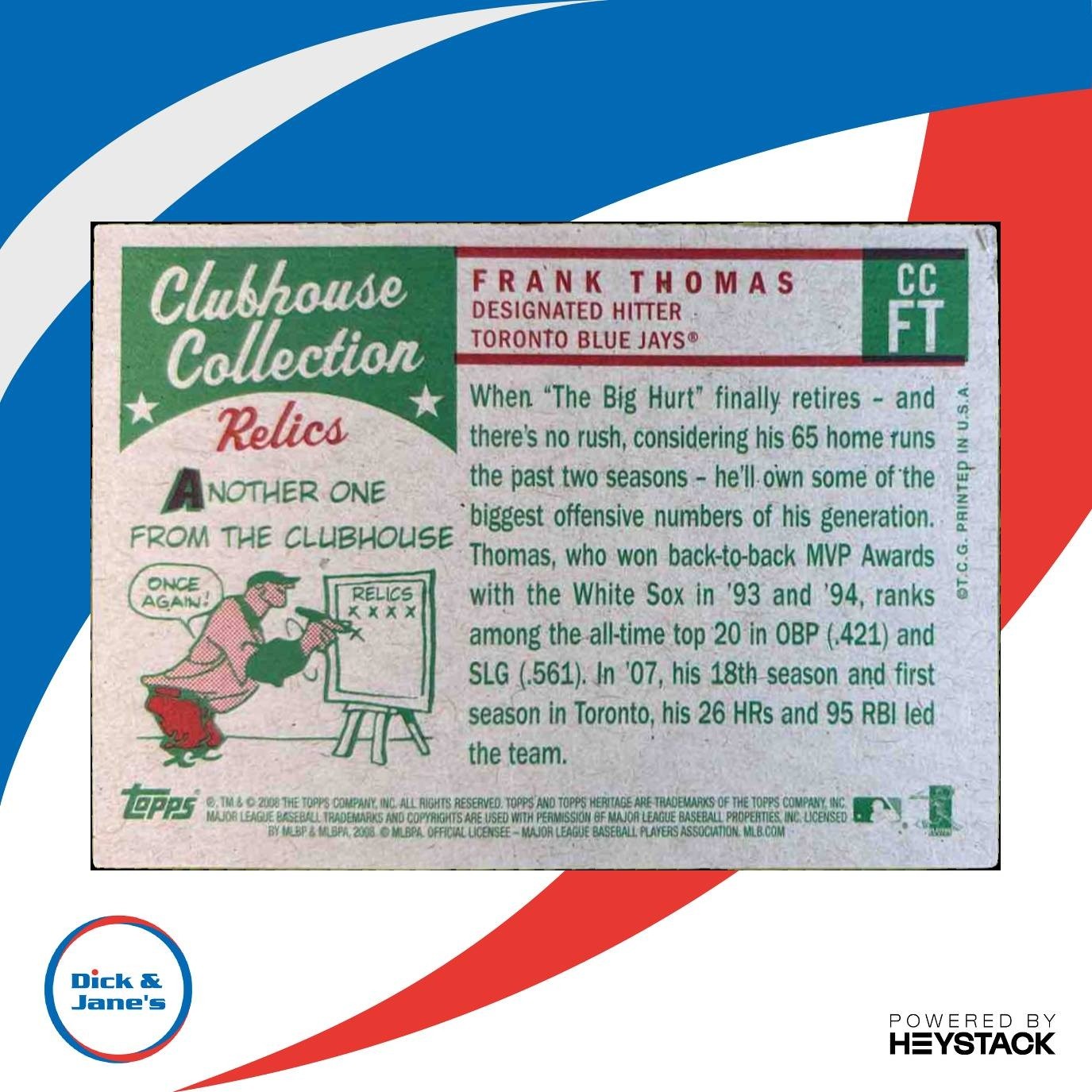 2008 Topps Heritage Frank Thomas Clubhouse Collection Relics Toronto Blue Jays - Sports Cards