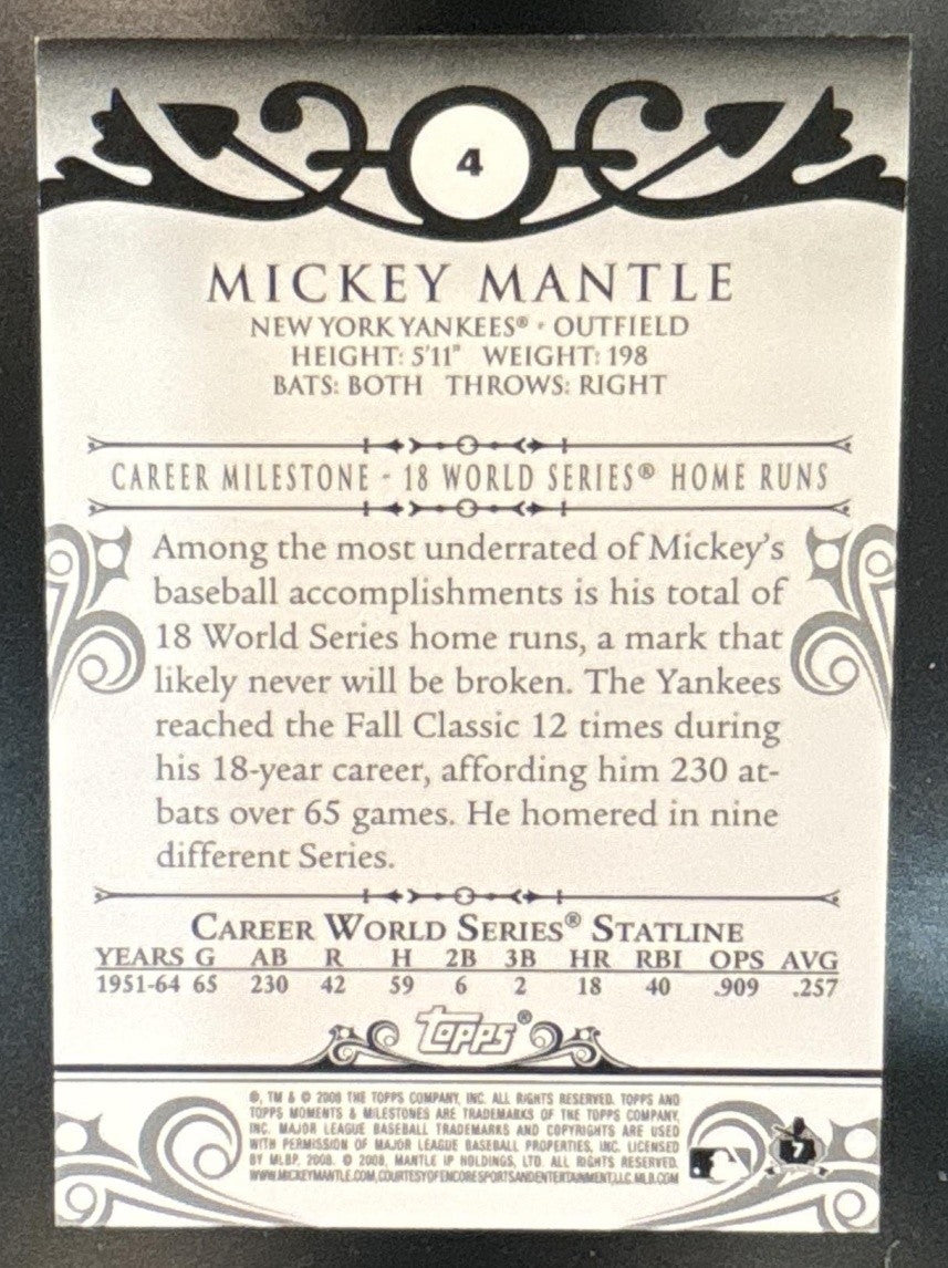 2008 Topps Moments & Milestones Mickey Mantle /150 #4-1 New York Yankees - Sports Cards