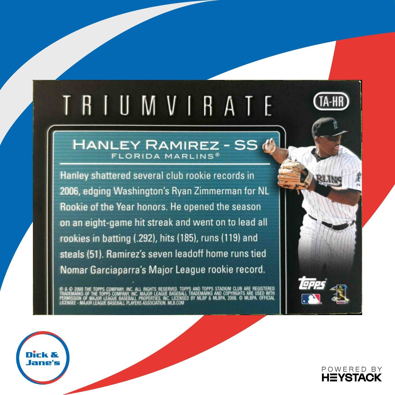 2008 Topps Stadium Club Hanley Ramirez Triumvirate Memorabilia Auto 12/99 #TA-HR - Sports Cards