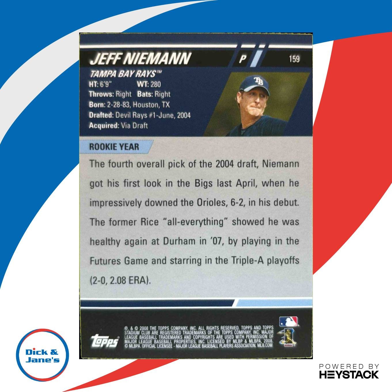 2008 Topps Stadium Club Jeff Niemann #159 Auto Tampa Bay Rays - Sports Cards