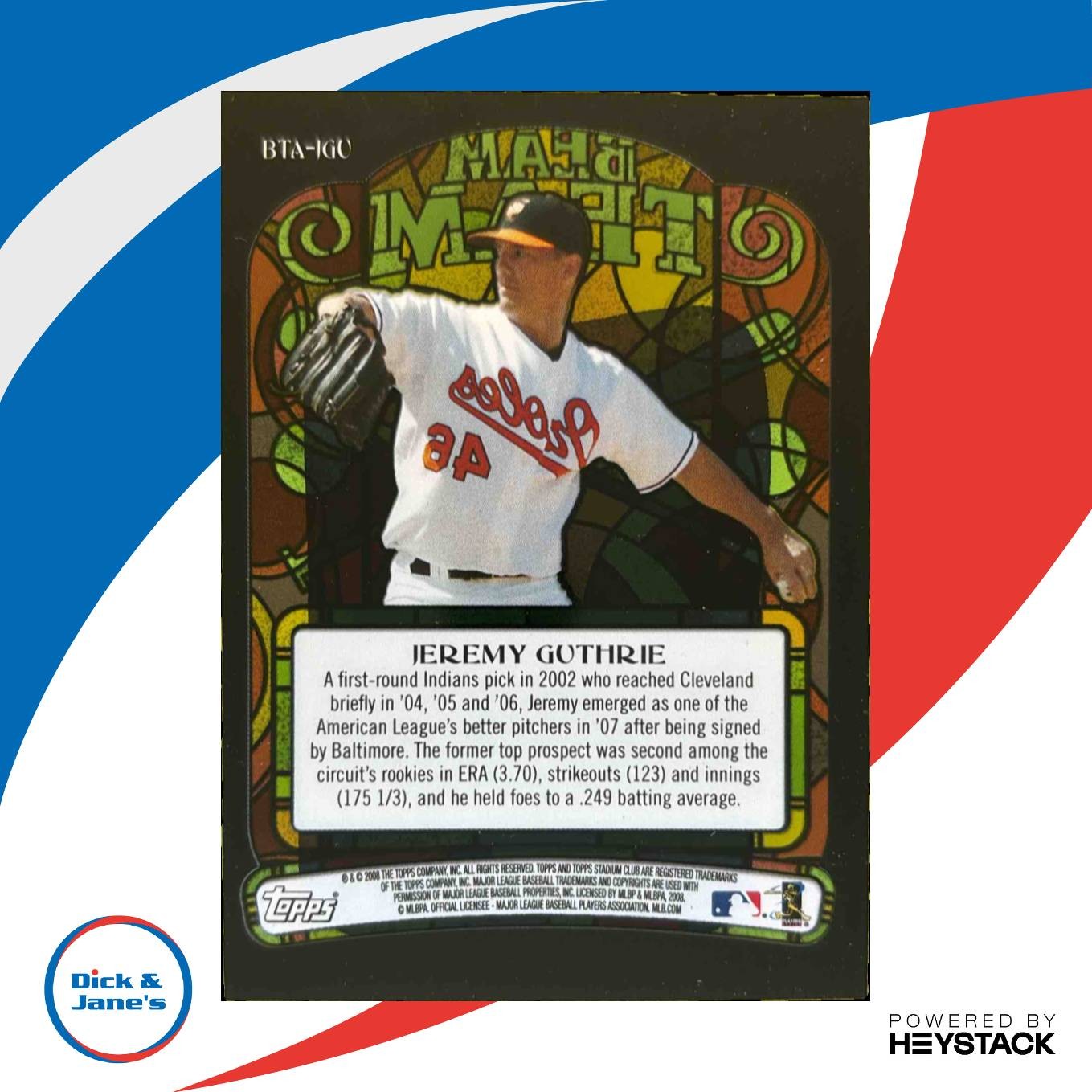 2008 Topps Stadium Club Jeremy Guthrie Beam Team Auto #BTA-JGU Baltimore Orioles - Sports Cards