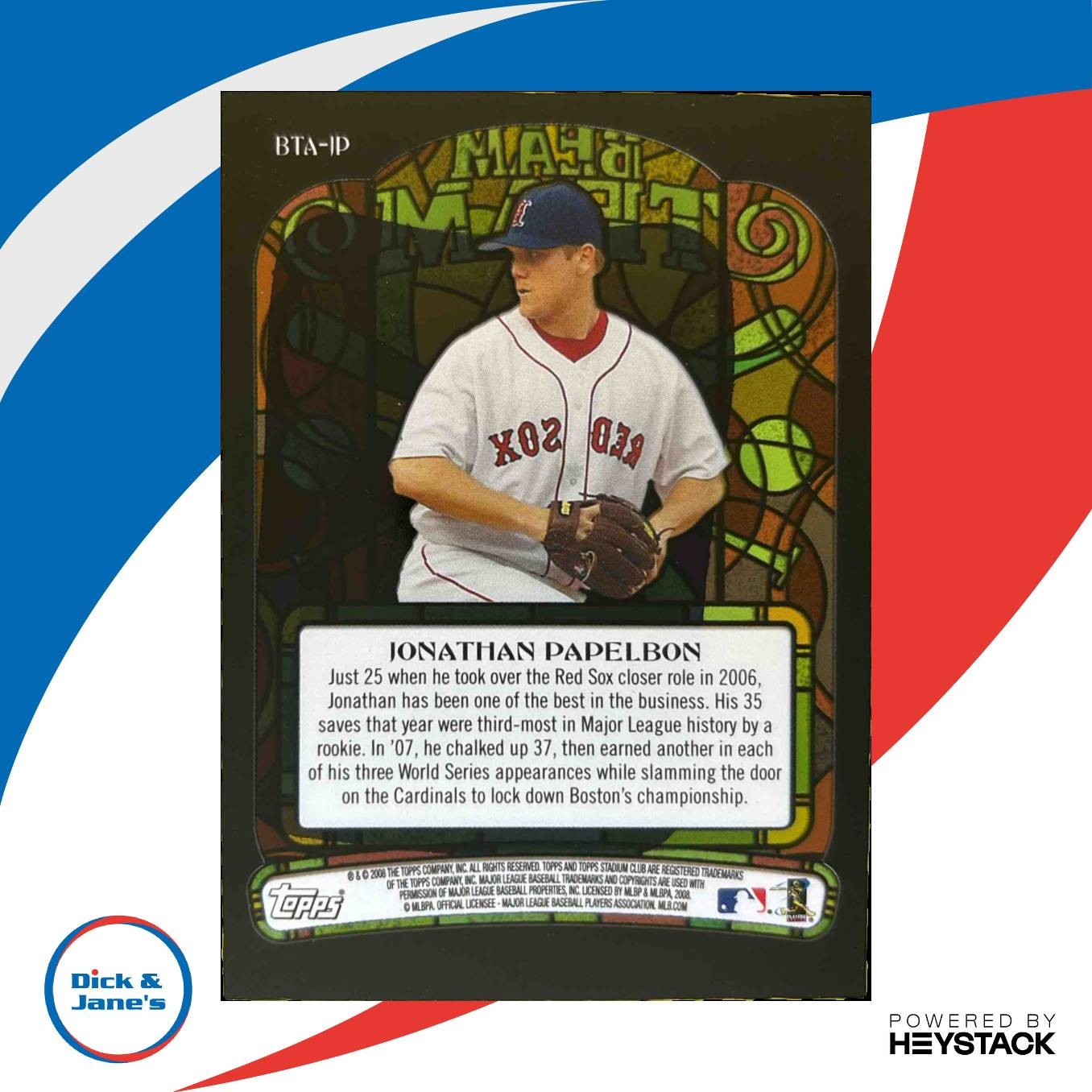 2008 Topps Stadium Club Jonathan Papelbon Beam Team Auto #BTA-JP Boston Red Sox - Sports Cards