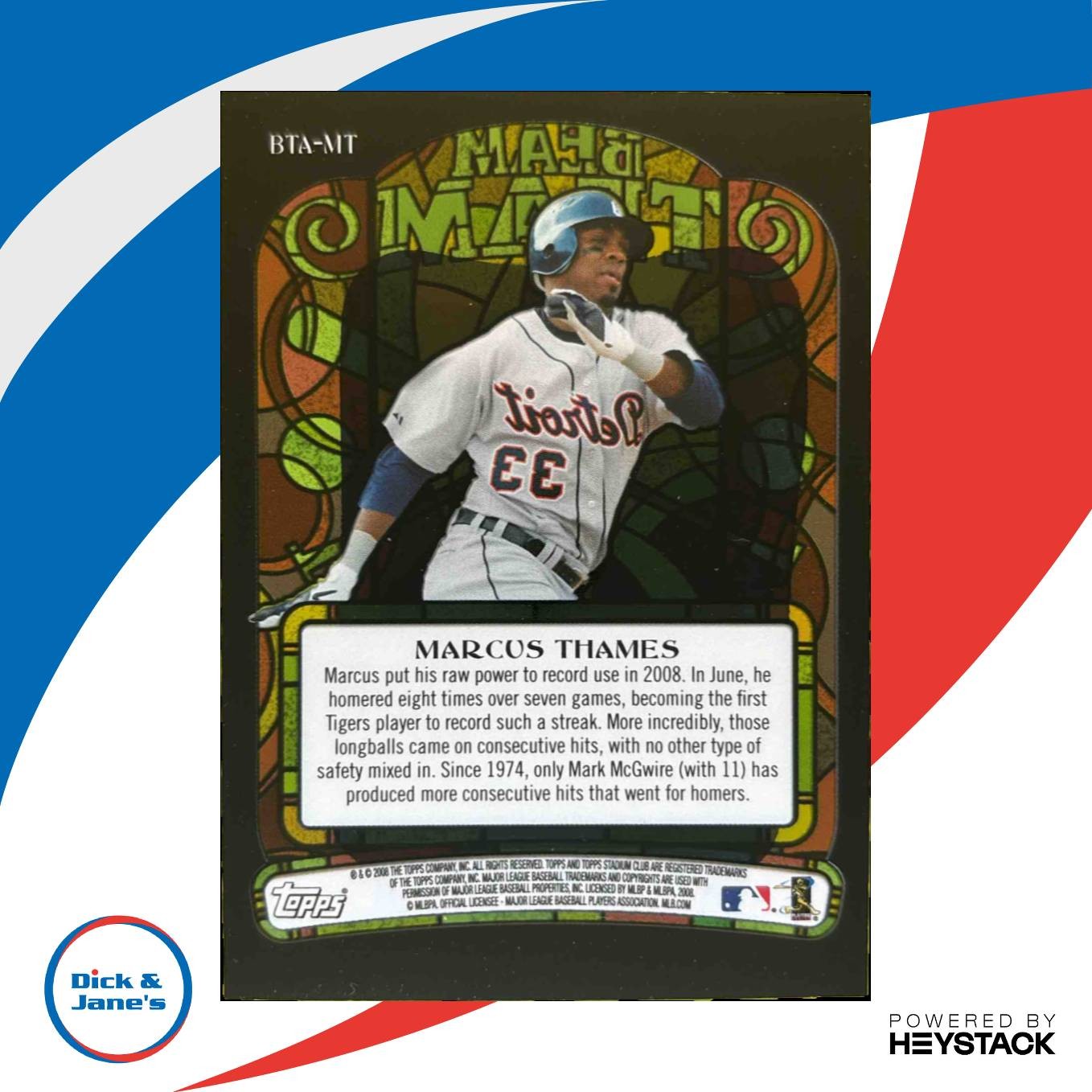 2008 Topps Stadium Club Marcus Thames Beam Team Auto #BTA-MT Detroit Tigers - Sports Cards