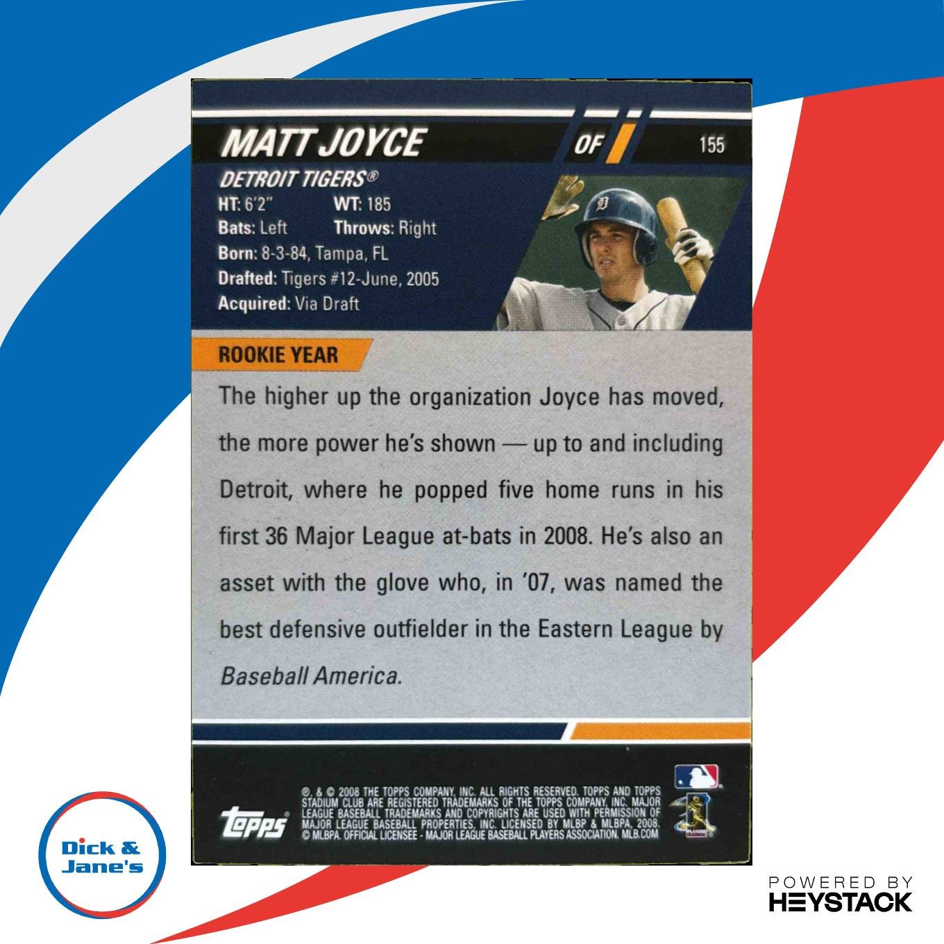 2008 Topps Stadium Club Matt Joyce #155 Auto RC Detroit Tigers - Sports Cards