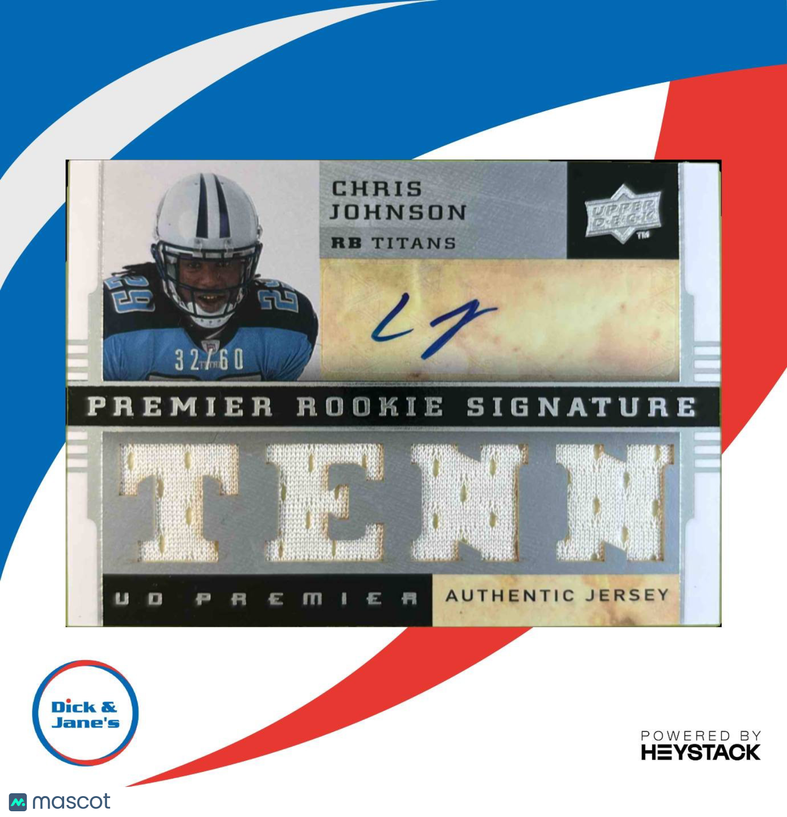 2008 Upper Deck Premier Chris Johnson Rookie Auto Jerseys /60 #105 RC Tennessee - Sports Cards