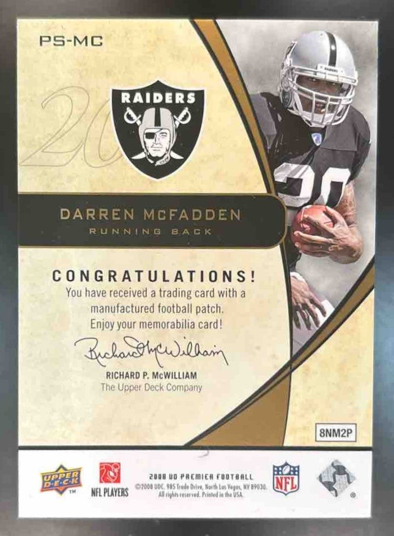 2008 Upper Deck Premier Darren McFadden Stitchings Gold /15 RC Oakland Raiders - Sports Cards