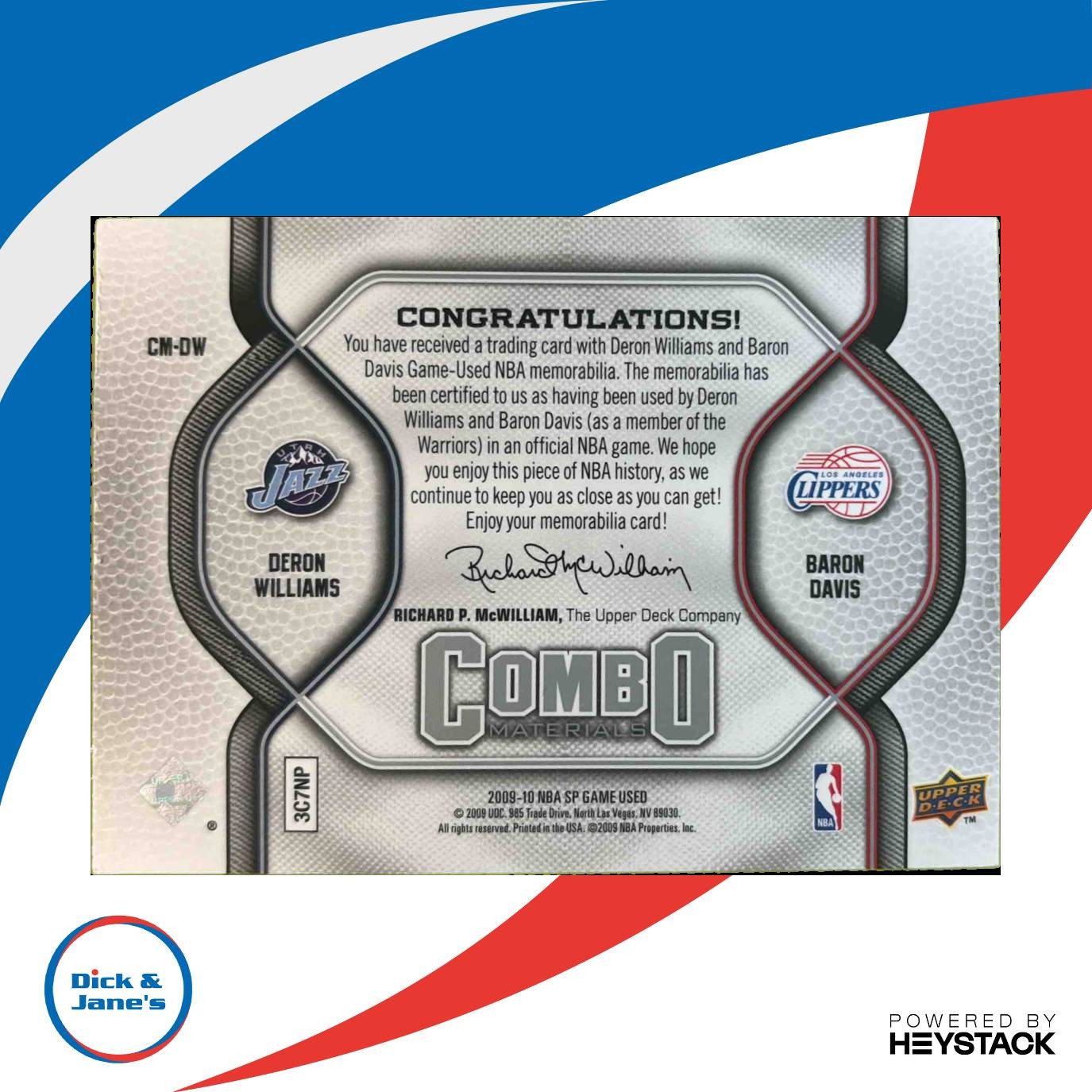 2009-10 SP Baron Davis Deron Williams Combo Materials /499 Lakers Clippers - Sports Cards