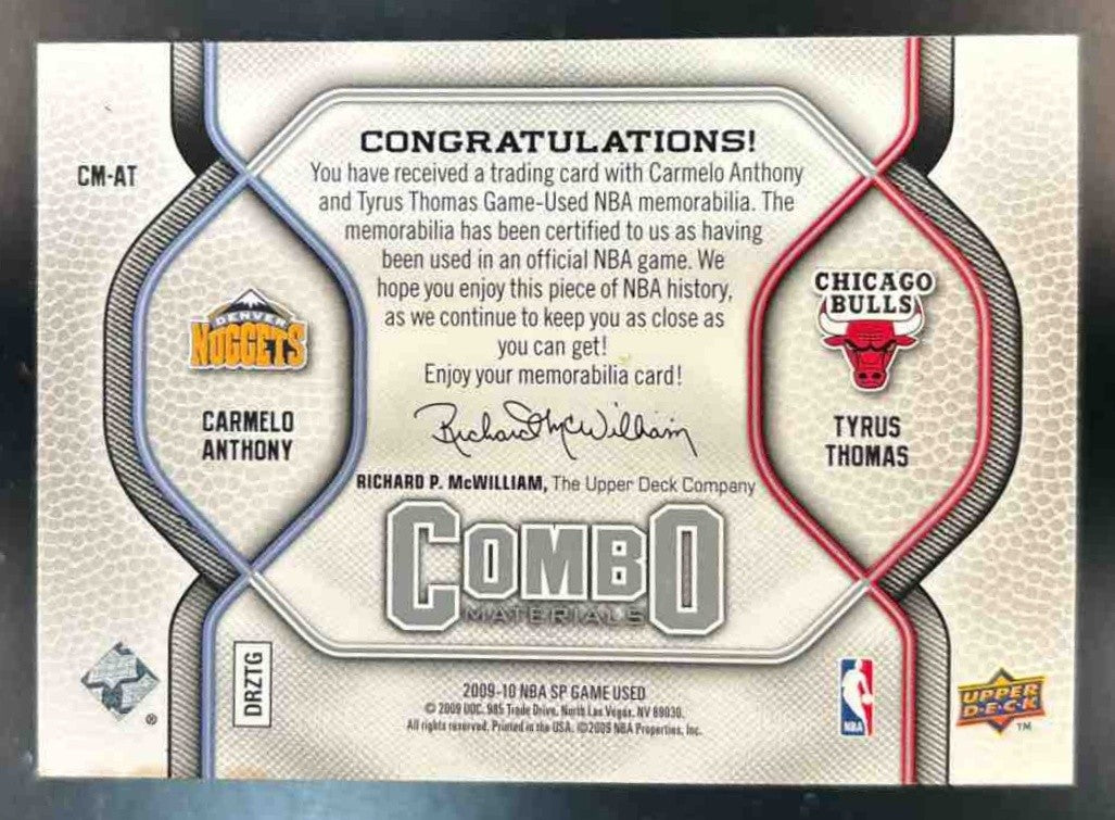 2009-10 SP Game Used Carmelo Anthony Tyrus Thomas Dual Patch /499 - Sports Cards