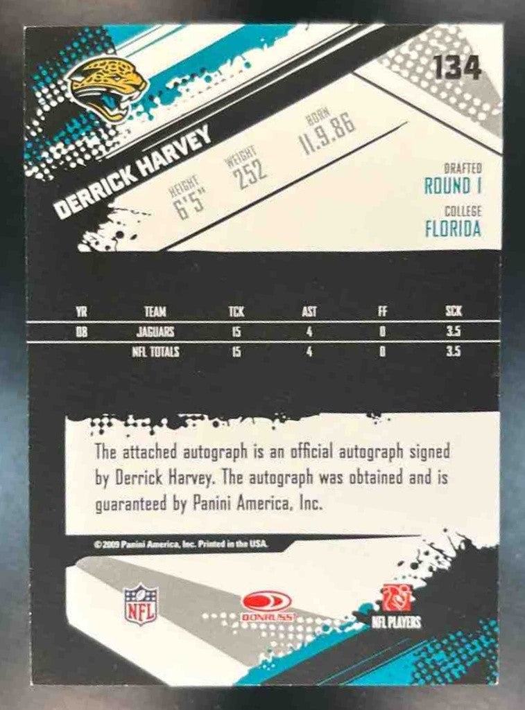 2009 Panini Score Inscriptions Derrick Harvey Auto #134 Jacksonville Jaguars - Sports Cards