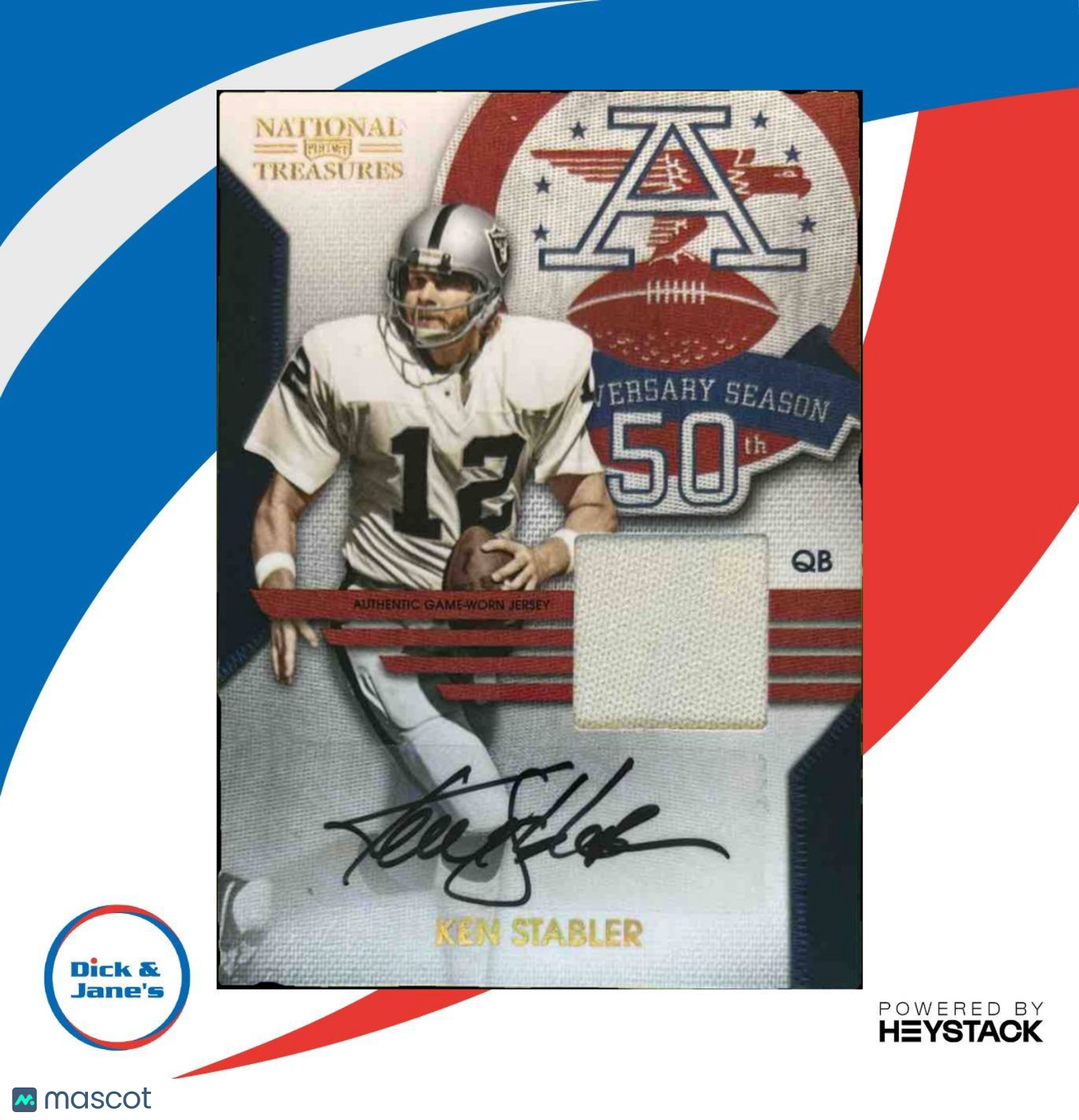 2009 Playoff National Treasures Ken Stabler Signature Materials /40 #20 Raiders - Sports Cards