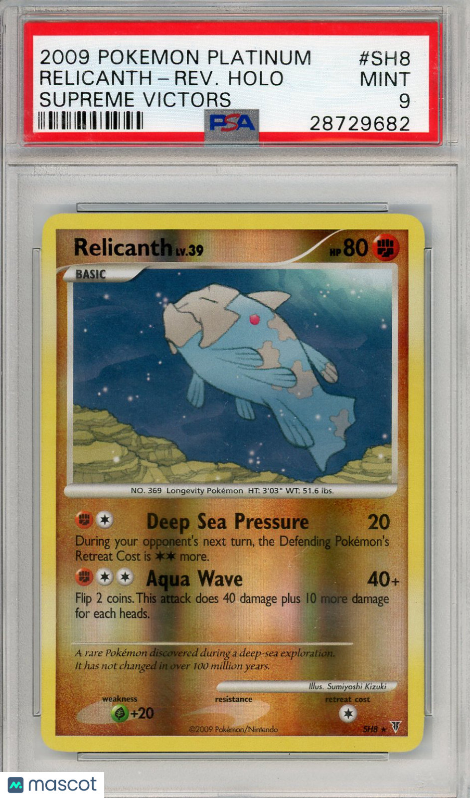 2009 Pokemon Relicanth-Rev. Foil #SH8 Supreme Victors PSA 9 - Graded TCG/CCG