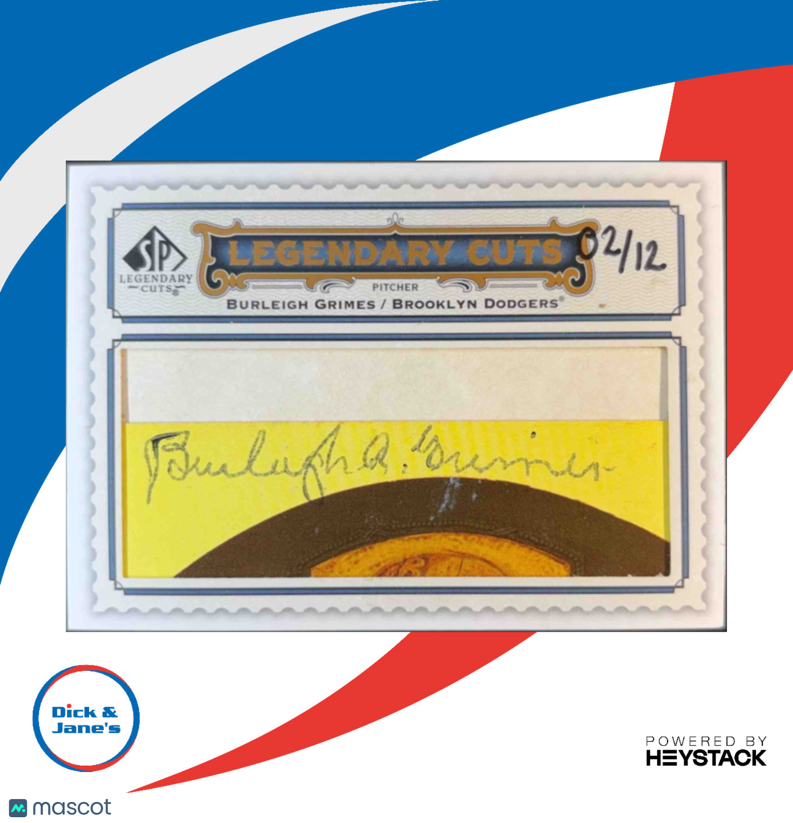 2009 SP Legendary Cuts Burleigh Grimes Cut Signatures 02/12 LC-303 Auto Brooklyn - Sports Cards