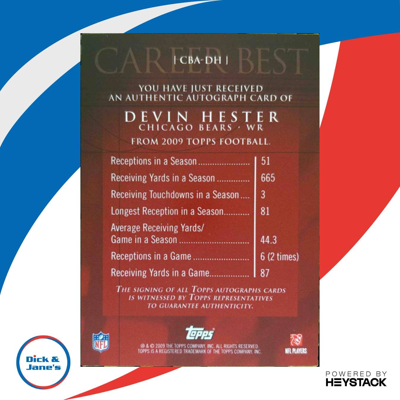 2009 Topps Devin Hester Career Best Auto #CBA-DH Chicago Bears Signatures - Sports Cards