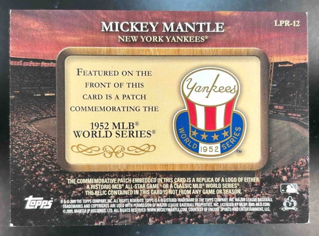 2009 Topps Mickey Mantle 1952 World Series Legends Commemorative Patch Yankees - Sports Cards