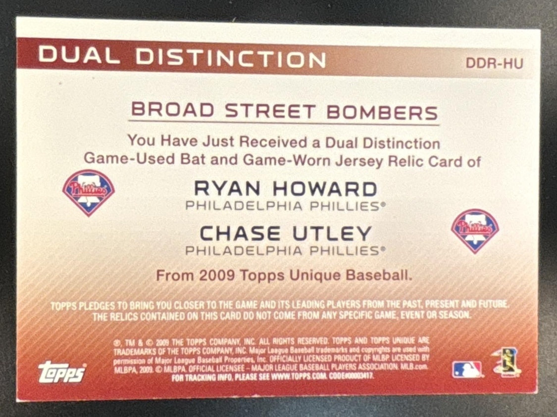 2009 Topps Unique Ryan Howard Chase Utley Dual Distinction Relics /99 MEM - Sports Cards
