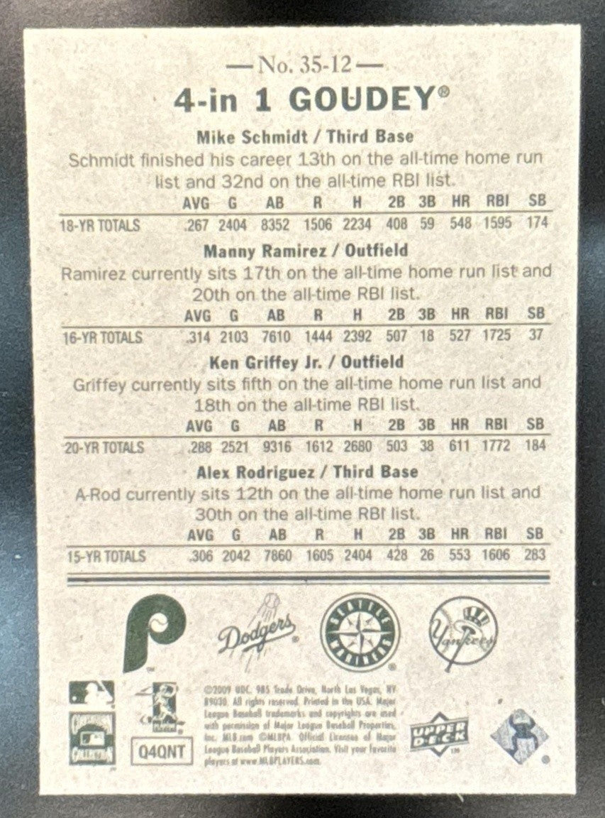 2009 UD Goudey Mike Schmidt Manny Ramirez Ken Griffey Jr. Alex Rodriguez Red - Sports Cards
