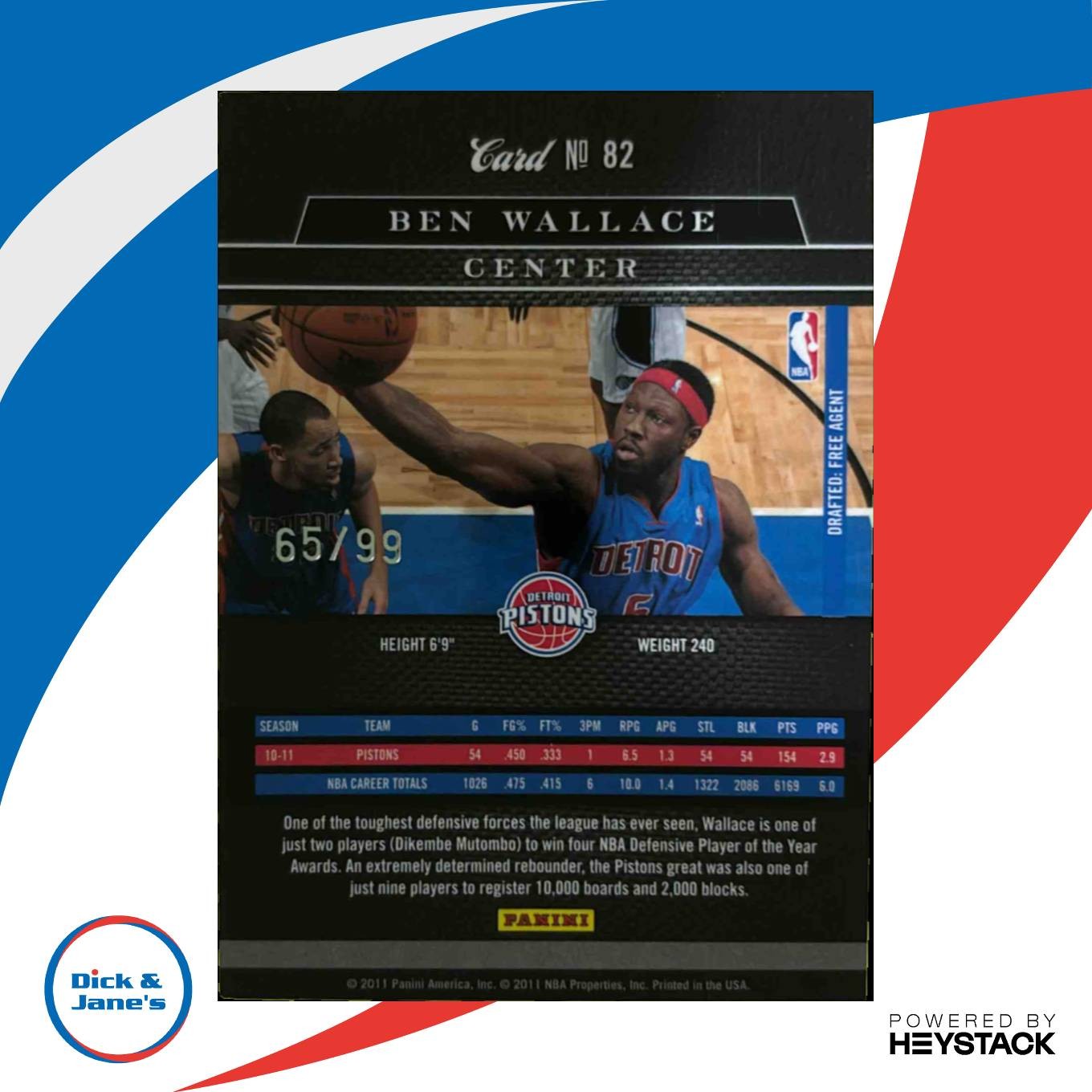 2010-11 Panini Elite Black Box Ben Wallace Status /99 #82 Detroit Pistons - Sports Cards
