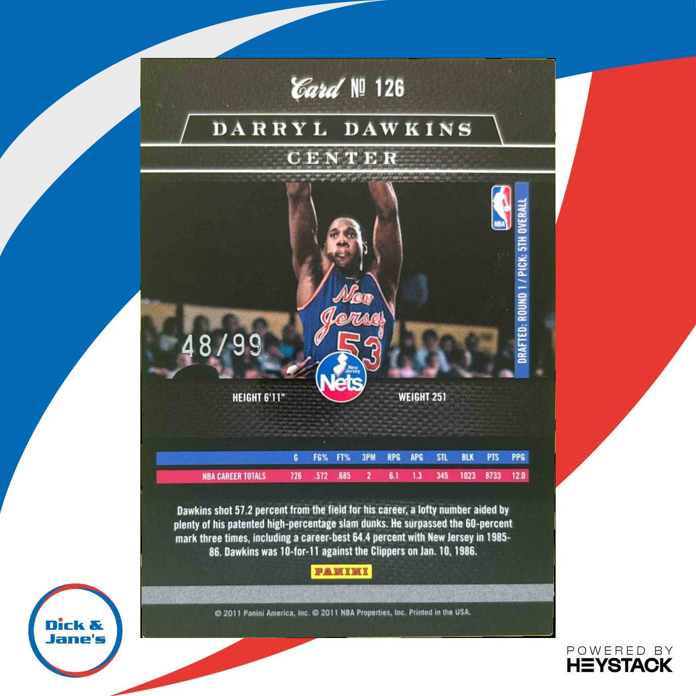 2010-11 Panini Elite Black Box Darryl Dawkins /99 #126 New Jersey Nets - Sports Cards