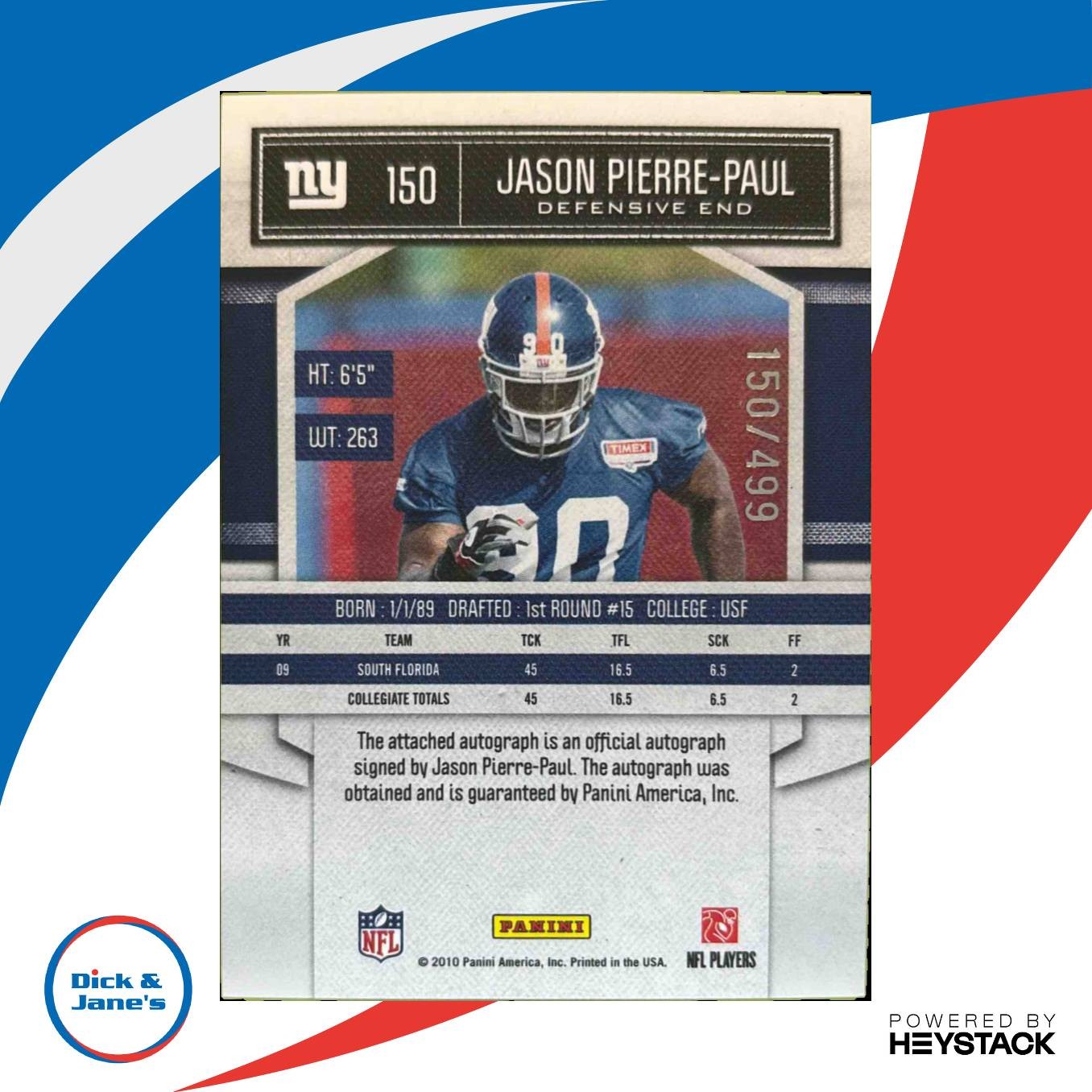 2010 Classics Jason Pierre-Paul JPP Significant Signatures Gold /499 RC Auto - Sports Cards