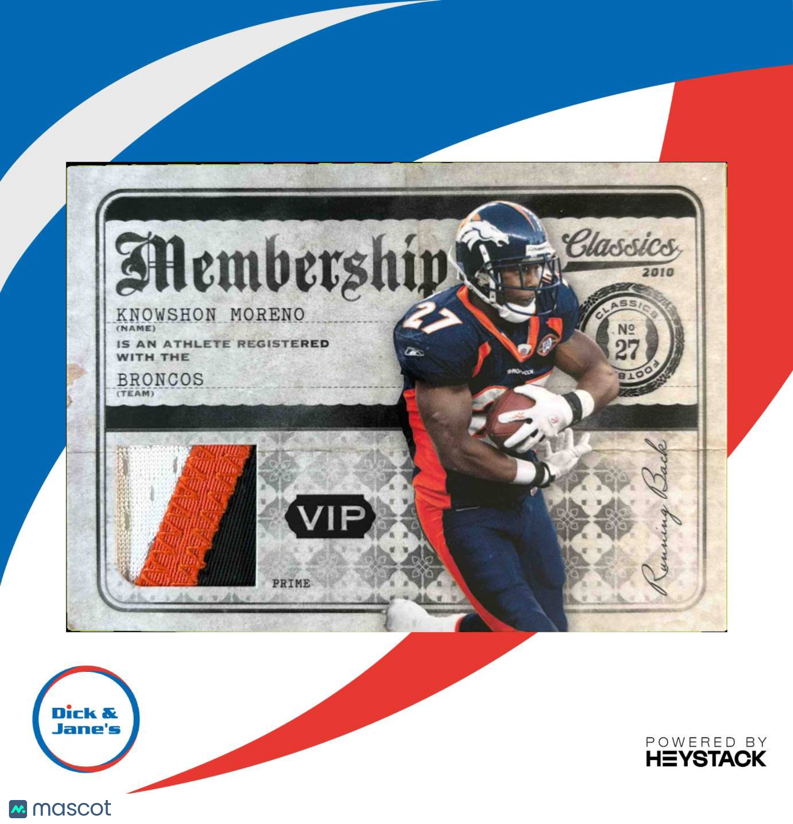 2010 Classics Knowshon Moreno Membership VIP Jerseys Prime Patch /50 #2 Denver - Sports Cards