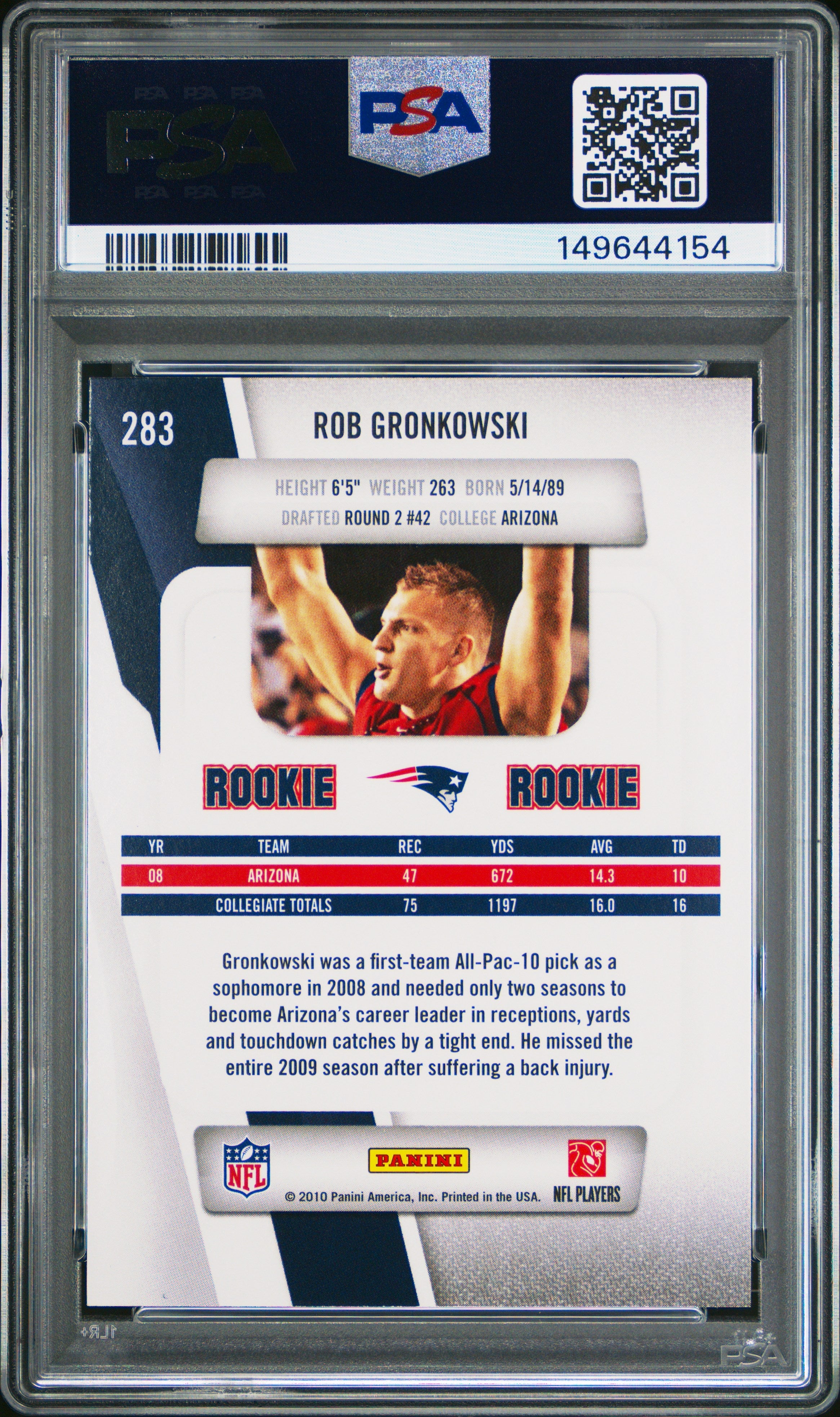2010 Panini Prestige Rob Gronkowski #283 PSA 9 - Graded Sports Cards