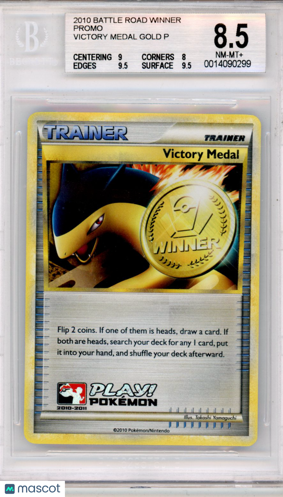 2010 Pokemon Battle Road Winner Promo Victory Medal Gold P #NNO BGS 8.5 - Graded TCG/CCG
