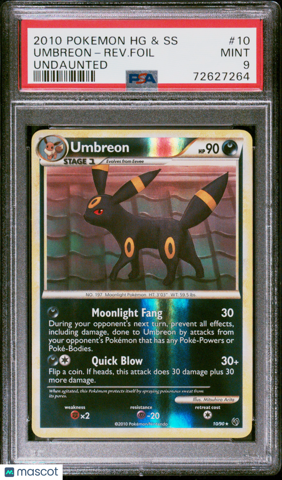 2010 Pokemon Heartgold & Soulsilver Undaunted Umbreon-Rev. Foil #10 PSA 9 MINT - Graded TCG/CCG
