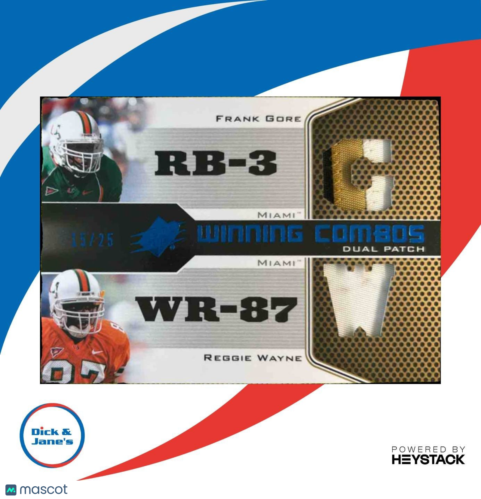 2010 SPx Frank Gore Reggie Wayne Winning Combos Dual Patch /25 Miami Hurricanes - Sports Cards