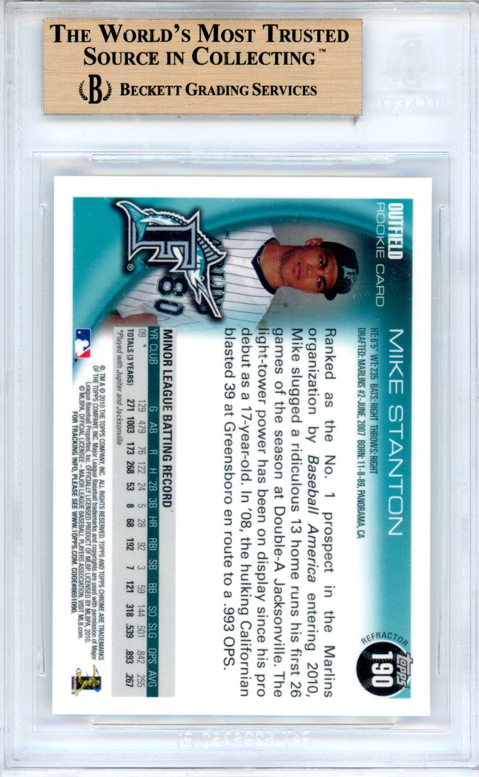 2010 Topps Chrome Wrapper Redemption Refractors Mike Stanton #190 BGS 10 - Graded Sports Cards